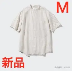 ★全新★UNIQLO 棉麻立領襯衫 條紋 米色