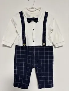 蝶ネクタイ付きチェック柄ロンパース