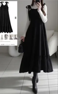 ショルダーリボン裾切替フレアワンピース[ws12]