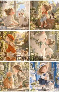 6056　陽だまり少女と猫たちのやさしい日々 にゃん福屋 パネル生地 6柄
