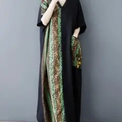 【新品】バイカラー 大きめサイズ ゆったり ロングワンピース 緑
