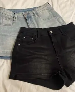 セット me+em selectハイウエストストレッチデニムタイトショートパンツ