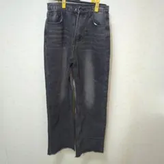 ダークグレー ストレートデニム フリンジ裾