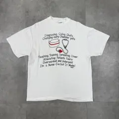 90s USA製 ヘインズ ナース 看護師 メッセージ プリントTシャツ 古着