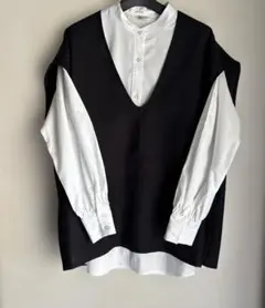 ノーカラーブラウス　& ベスト　セット