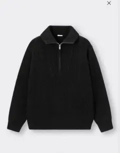 ローゲージハーフジップセーター　ブラック