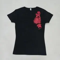 Hau'oli 花柄プリント Tシャツ ブラック