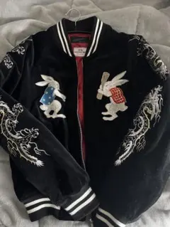 東京JAPAN 原宿スカジャンデプト オールブラック スカジャン 刺繍 FREE 東京JAPAN 原宿スカジャンデプト オールブラック スカジャン