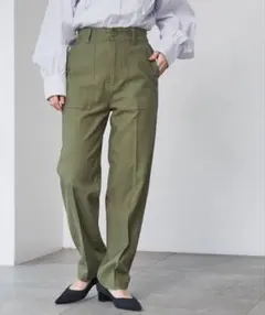 【新品】coen コンフォートバックサテンベイカーパンツ　Sサイズ オリーブ