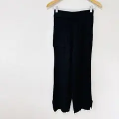 ナノユニバース リブニットイージーパンツ フリーサイズ 黒ブラック ワイド