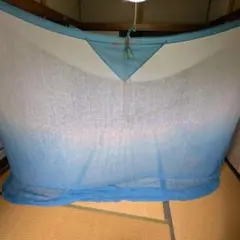 月印 本麻の蚊帳 4.5畳用 白×藍色グラデーション 未使用品 ヴィンテージ品