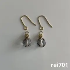 No.350 シンプル　チェコビーズ　グレーTV ピアス　イヤリング