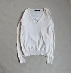 Ralph Lauren Vネック 長袖セーター　ポニー刺繍　Ｌ　アイボリー　白