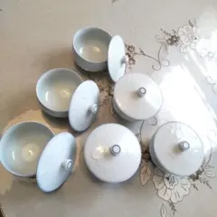 白磁のような花模様の蓋付き湯飲み 六客セット