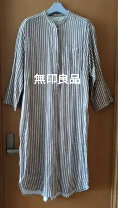 MUJI 無印良品 ストライプ柄 スタンドカラー　シャツワンピース S-M