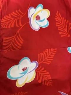 赤色花柄浴衣・赤黄帯・黒下駄セット