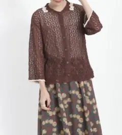 ★Samansa Mos2 SM2　透かし編み 襟付き カーディガン ブラウン★