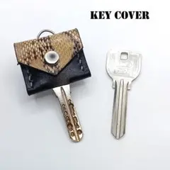 本革レザーキーカバー本物蛇革パイソン鍵ブラック牛革キーケース合鍵ディンプルキー