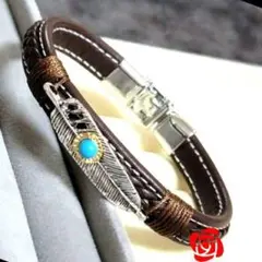 ブレスレット　メンズ　ターコイズ　インディアンジュエリー　ナバホ　レザーロック