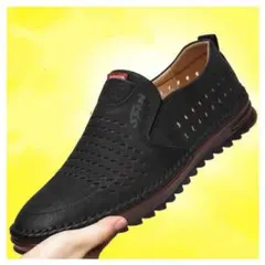 【新品 未使用】カジュアル 革 サンダル メッシュ スリッポン ブラック 25㎝