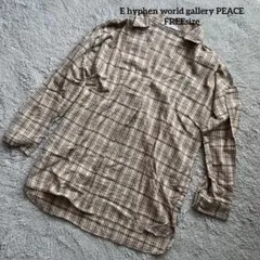 イーハイフン 【FREE】 チェック Vネック シャツ ブラウン チュニック