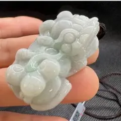 極美品 ミャンマー産本翡翠 藍水氷感 貔貅（ヒキュウ）一対セット