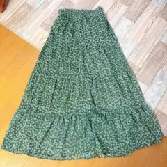 ローリーズファーム　花柄ロングスカート グリーン