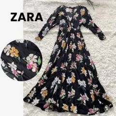 ZARA ザラ 花柄カシュクール ロングワンピース ボタニカル マキシ丈 XS