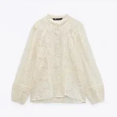 【新品未使用】ZARA ザラ カットワーク刺繍入りシャツ アイボリーのサムネイル