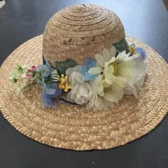 麦わら帽子　フラワー　リメイク　夏