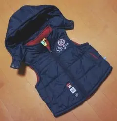 スキースノー雪柄パッチワーク刺繍コットン裏地付き中綿入りフードベスト90チャムス