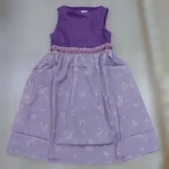 紫色 花柄 ノースリーブワンピース