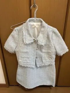 【４月限定セール】韓国水色フリンジショートジャケット　セットアップタイトスカート