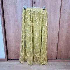 レース イエロー ロング スカート 春夏秋