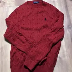 【近年タグ】ポロラルフローレン　ケーブルニット　Lサイズ　コットン100％　赤