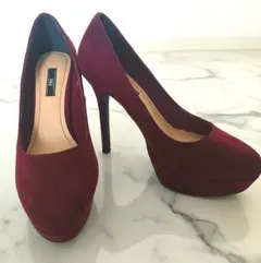 バーガンディ スエード ハイヒール 24.0cm　R&E