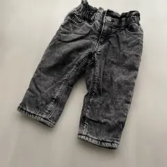 フリース裏地付きブラックデニムパンツ