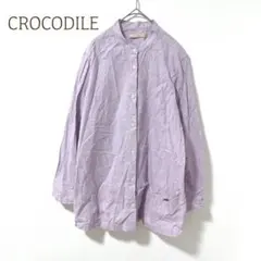 クロコダイル 長袖シャツ 綿100％　ノーカラー　羽織　ワッペン　洗える