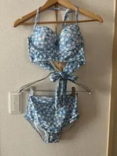 新品　水色花柄ブラトップ水着セット　花柄水着セット