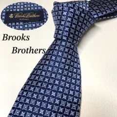 ブルックスブラザーズ　ネクタイ　ネイビー　ライトブルー　光沢感　スクエア　総柄