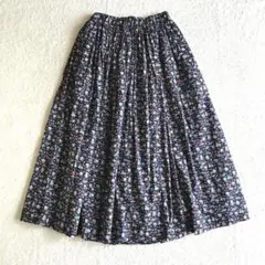 極美品 クラウドオブバーズ リバティ オーガニックコットン ギャザースカート 紺