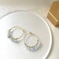 フープピアス　アクアマリン　天然石　サージカルステンレスゴールド