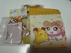 とっとこハム太郎　ぬいぐるみミニフォトホルダーとプチ巾着