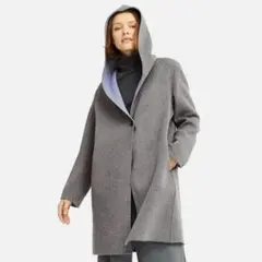 ユニクロ　UNIQLO ダブルフェイス　フーデッドコート　L