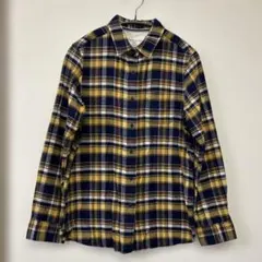 CLOSSHI 長袖チェックシャツ　ネイビー×イエロー　レディースMサイズ