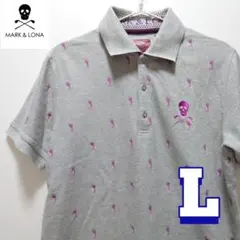MARK&LONA 総柄 刺繍 ボーダー ポロシャツ スカルワッペン XL - メルカリ