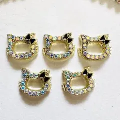 キティちゃんネイルパーツ ゴールド オーロラ ラインストーン ハローキティ