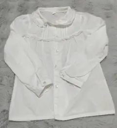 【130cm】ホワイト長袖ブラウス レース付き襟