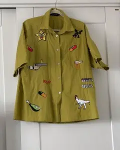 ワッペン付きシャツ　きみどり　maxsoul