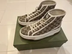 新品】GUCCI ハイカットスニーカー ベージュ GGパターン 37 24cm 